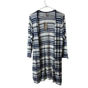 Chicos Blue Striped Lightweight Longline Cardigan Sweater 1 NWT